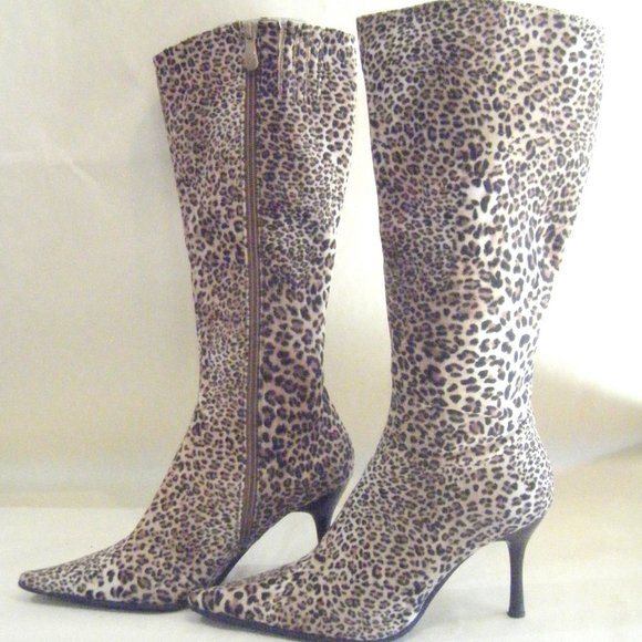Leopard Cheetah Print Textured Tall Boots Pointy Toe Ladies Size 6 - Picture 4 of 10